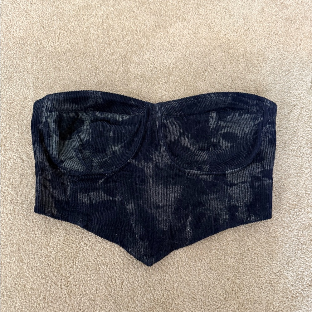Women's Navy Denim Strapless Bustier Crop Top